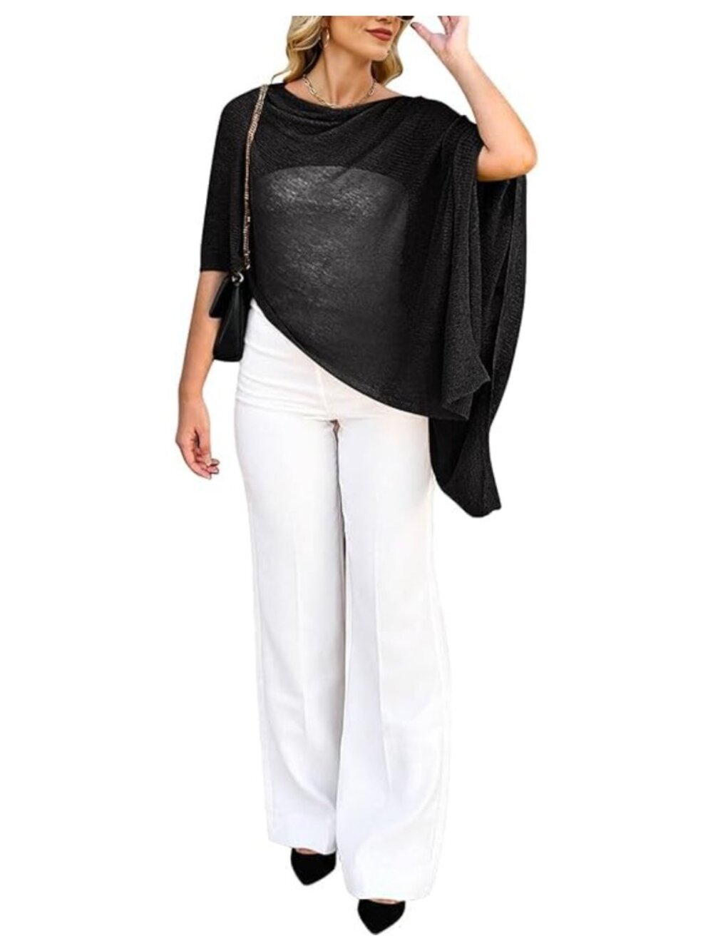 Crochet Poncho Shawl Sheer Cover Up Off Shoulder Knit Sweater Wrap Vacation